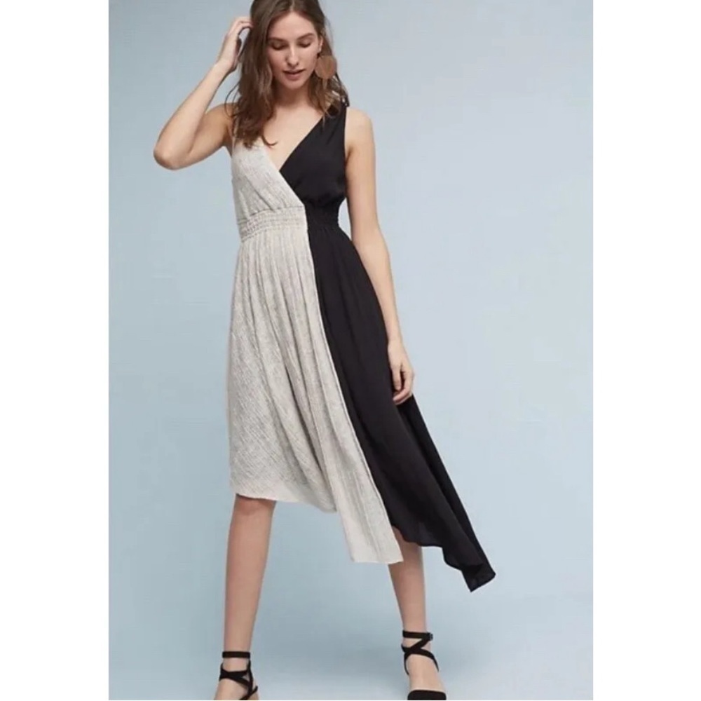 Anthropologie Black and Cream Asymmetrical Dress